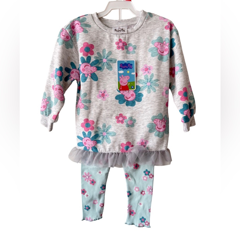 Peppa Pig Floral Matching Set Set - Gray, Pink, and Blue NEW 2T